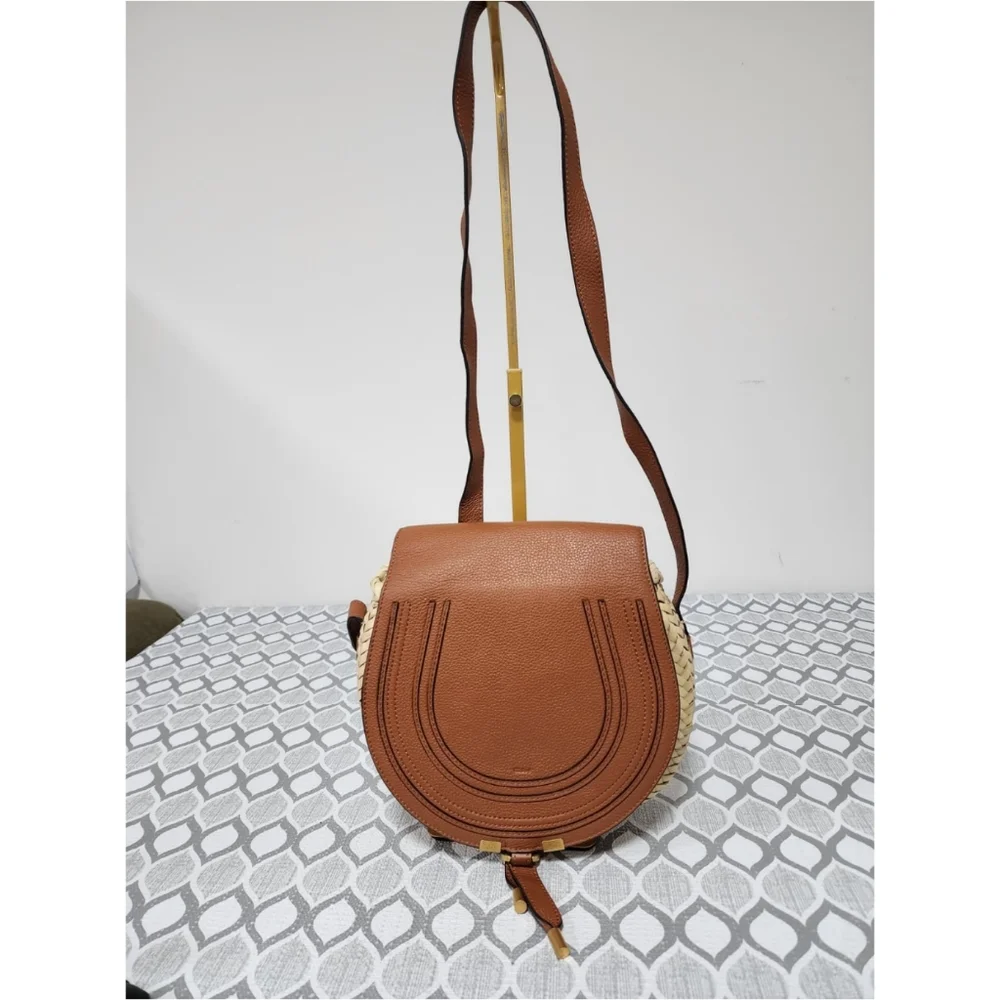 Chloé Raffia Crossbody Bag Brown/Cream